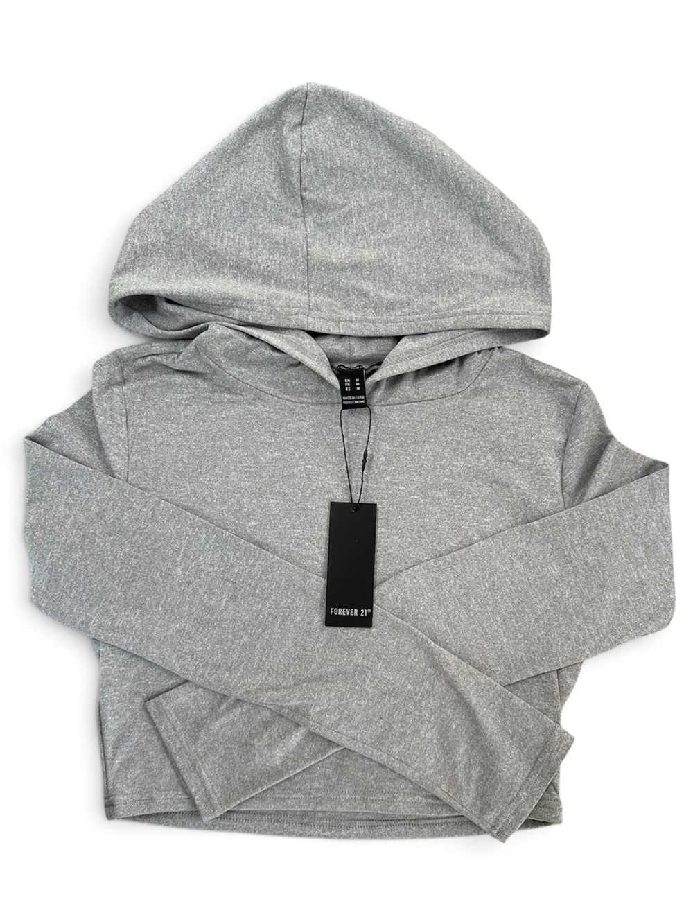Forever 21 Cropped Grey Hooded Long-Sleeve Shirt